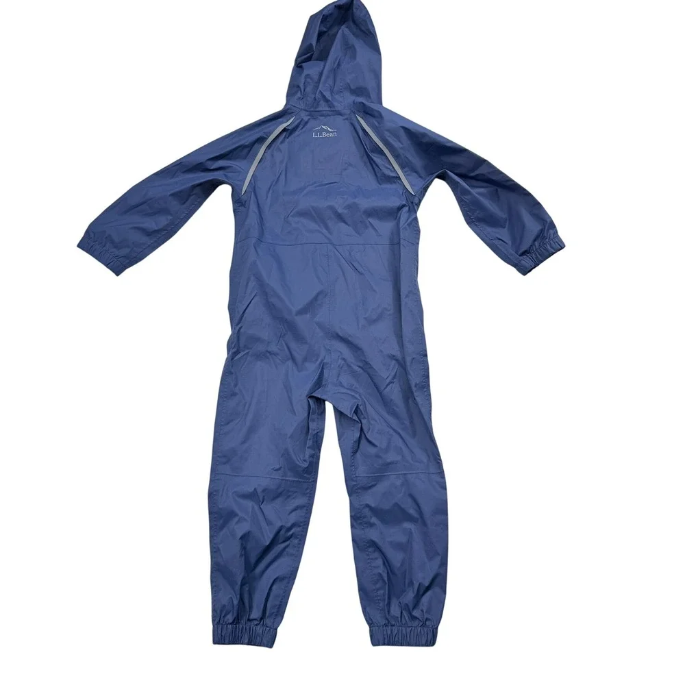LL Bean Discovery Rain Suit Blue Hooded One Piece Nylon Kids 12-18M